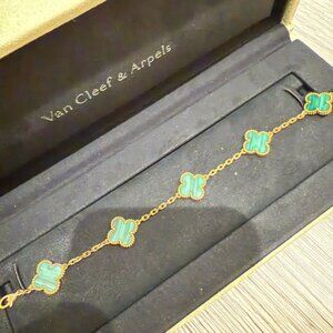 Vintage Alhambra bracelet, 5 motifs malachite